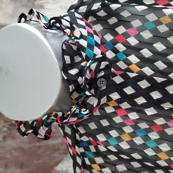 VINTAGE Shapely Sheer Rainbow Diamond Print High Ruffle Collar Woman 14 - Picture 4 of 8